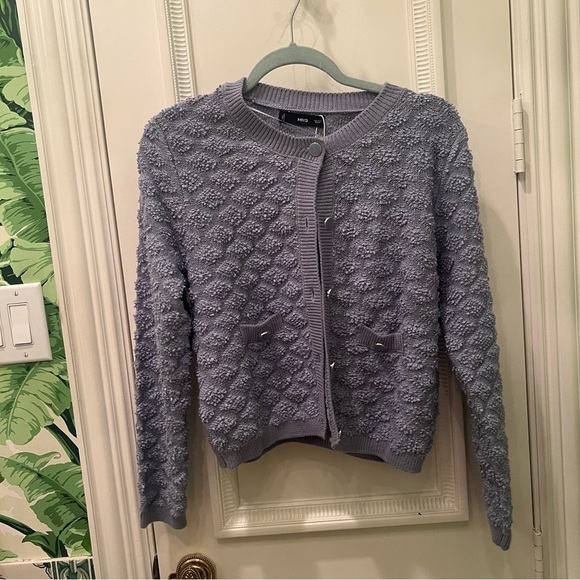 NWT Mango Textured Lady Cardigan Sweater Light Blue Size L - Picture 5 of 11